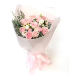 魅力无限--11枝粉玫瑰，多头康乃馨