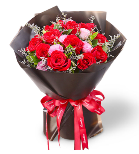 品质的爱--11枝精品红玫瑰，桔梗适量搭配
