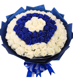 蓝与白--99枝精品蓝色玫瑰、白色玫瑰混搭