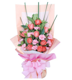 幸福情人节--粉玫瑰11枝+粉康乃馨11枝