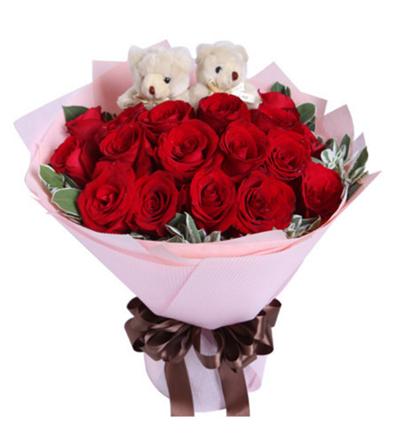19枝红玫瑰+2小熊