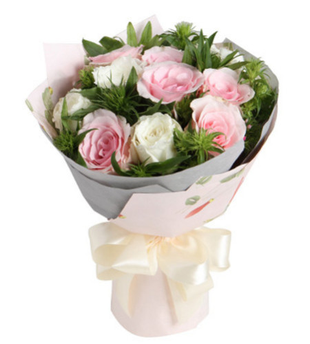 生日快乐--粉佳人粉玫瑰6枝，白玫瑰6枝