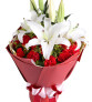 乐逍遥--红色康乃馨19枝，白色多头香水百合2枝