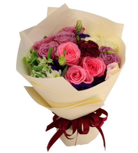 完美的你--紫玫瑰6枝，粉玫瑰3枝、白玫瑰3枝