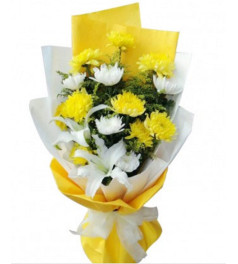 清明节花束A--白菊花＋黄菊花共计16朵，2枝白百合
