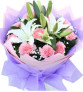 母亲节快乐A--11枝粉色康乃馨，2枝白色香水百合