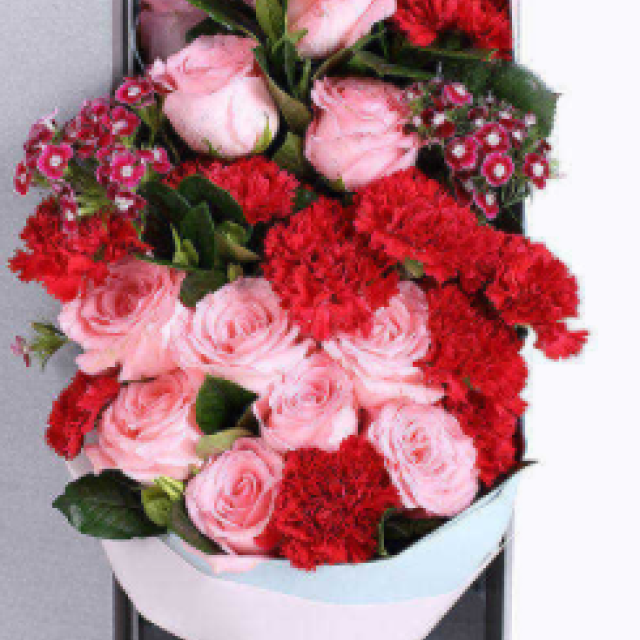温馨的心--戴安娜粉玫瑰11枝，红色康乃馨11支
