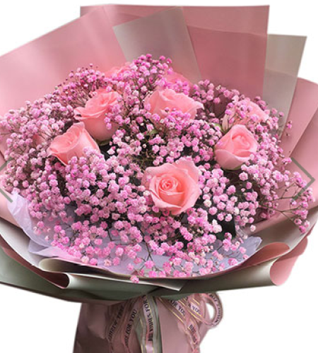 戴安娜--精心挑选11朵黛安娜玫瑰，1/2把粉色满天星。