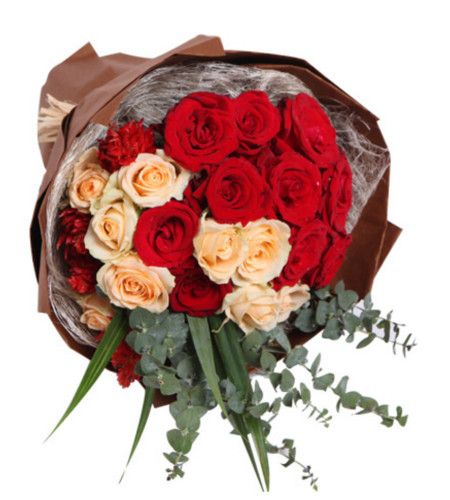 甜蜜爱情--红玫瑰11枝，香槟玫瑰8枝，火炬3枝
