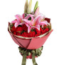 幸福典藏--紅康乃馨29枝，多頭粉色香水百合2枝