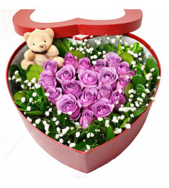 圣诞花盒I--19枝紫色玫瑰＋1个公仔