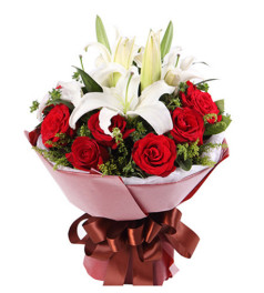 情人節快樂--紅玫瑰11枝,2枝多頭白香水百合