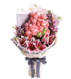 诱惑--戴安娜粉玫瑰33枝，粉色香水百合3枝