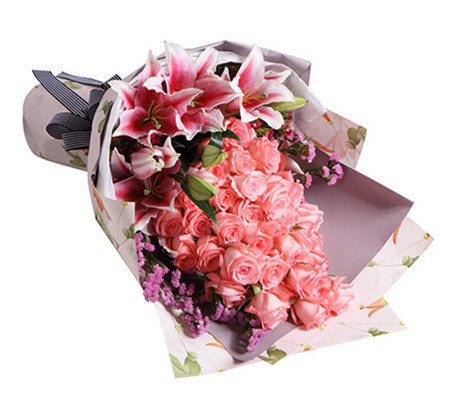 诱惑--戴安娜粉玫瑰33枝，粉色香水百合3枝