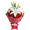 樂逍遙－－紅色康乃馨19枝，白色多頭香水百合2枝
