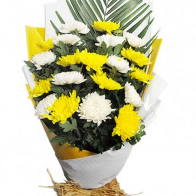 清明节花束B--19枝黄色菊花＋白色菊花